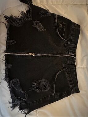 Carmar Black Distressed Denim Mini Skirt with Front Zipper